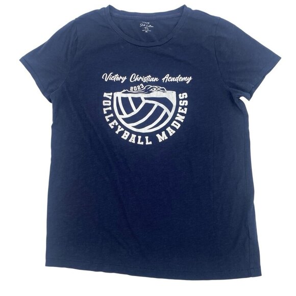 J. Crew Women's XL Blue Slub Cotton Tee  Graphic T Shirt BE092 Christian Academy - Picture 1 of 8